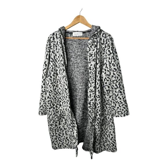 Daniel Rainn Women's Hooded 2 pocket Long Black & White Cardigan | Approx Sz 1X - Picture 1 of 10